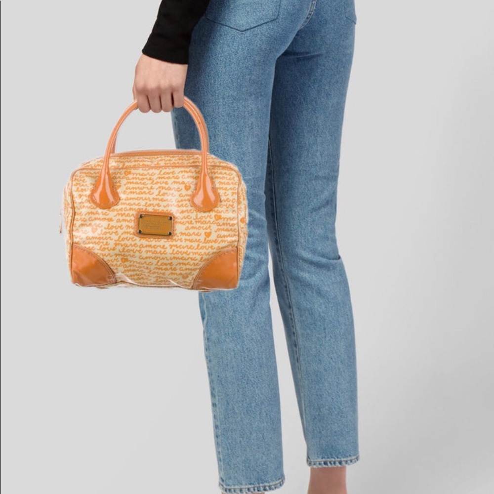 Orange Text-Print Dome Satchel Handbag